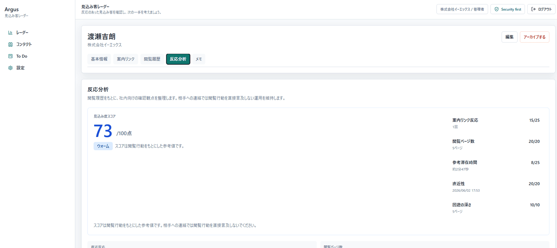 ARGAS 反応分析とスコアリング画面